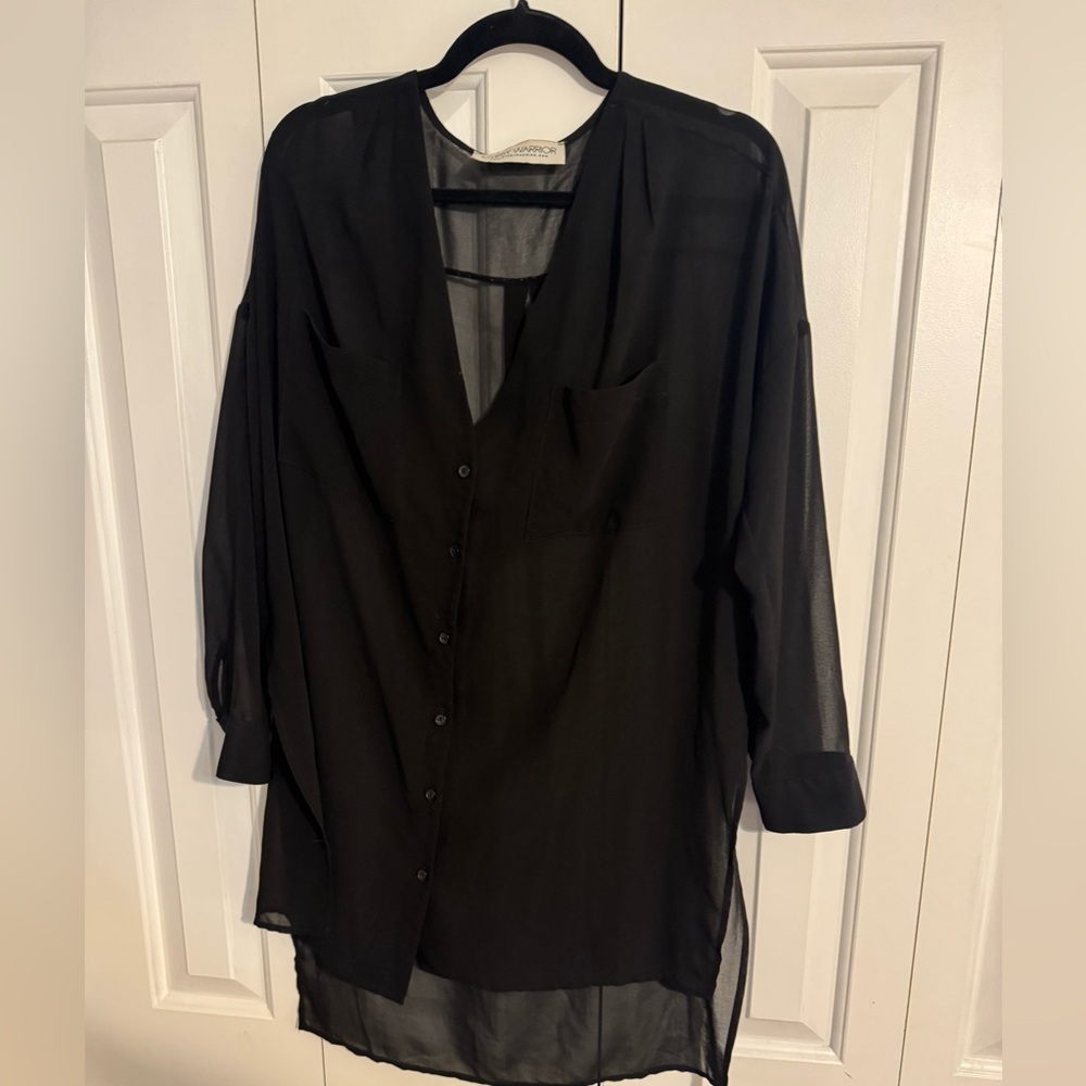Gypsy Warrior Black Sheer Button-Up Blouse